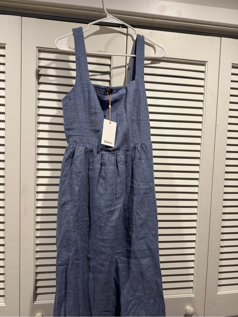 Quince Dusty Blue 100% European Linen Fit & Flare Midi Dress - Picture 6 of 7